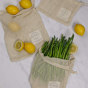Reusable Produce Bags - Organic Cotton Mesh- Set of 7