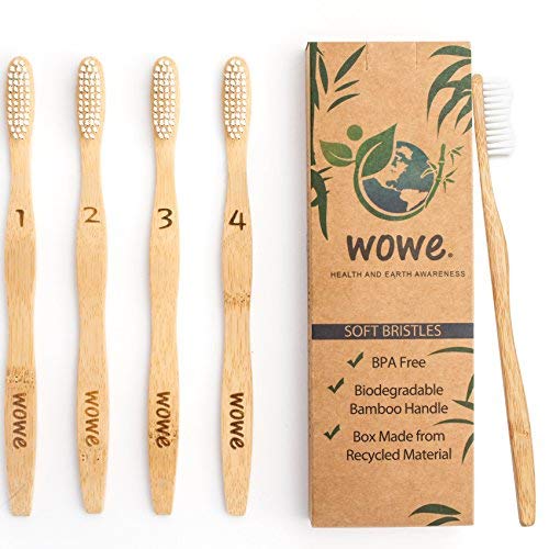 Natural Organic Bamboo Toothbrush Eco-Friendly Pack of 4: